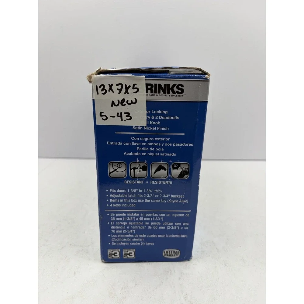 Brinks Keyed Entry & Deadbolt Ball Knob Set Satin Nickel 2106-119 High Security